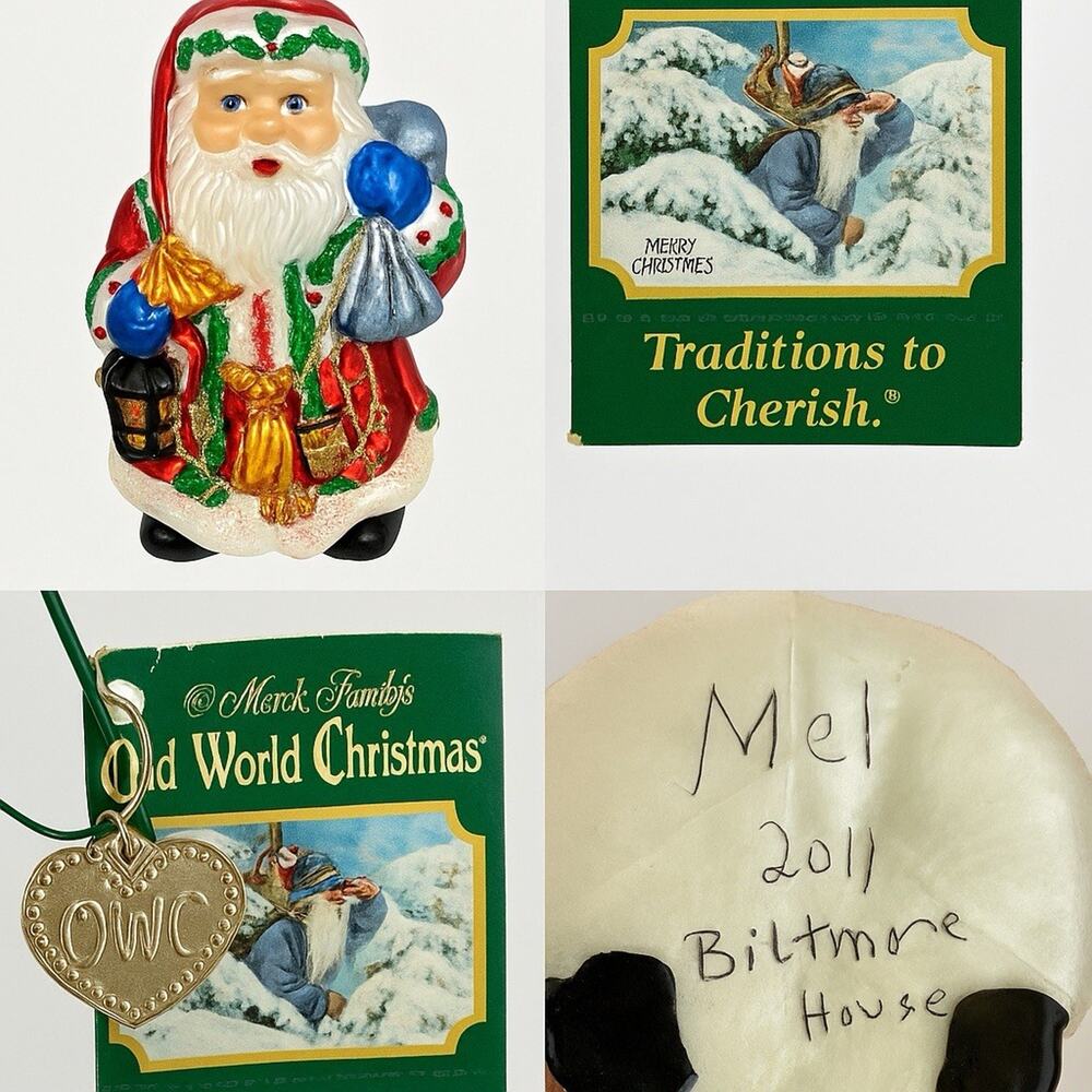Old World Christmas Olde-Time Santa Glass Ornament 2011 OWC w/ Tag Biltmore
